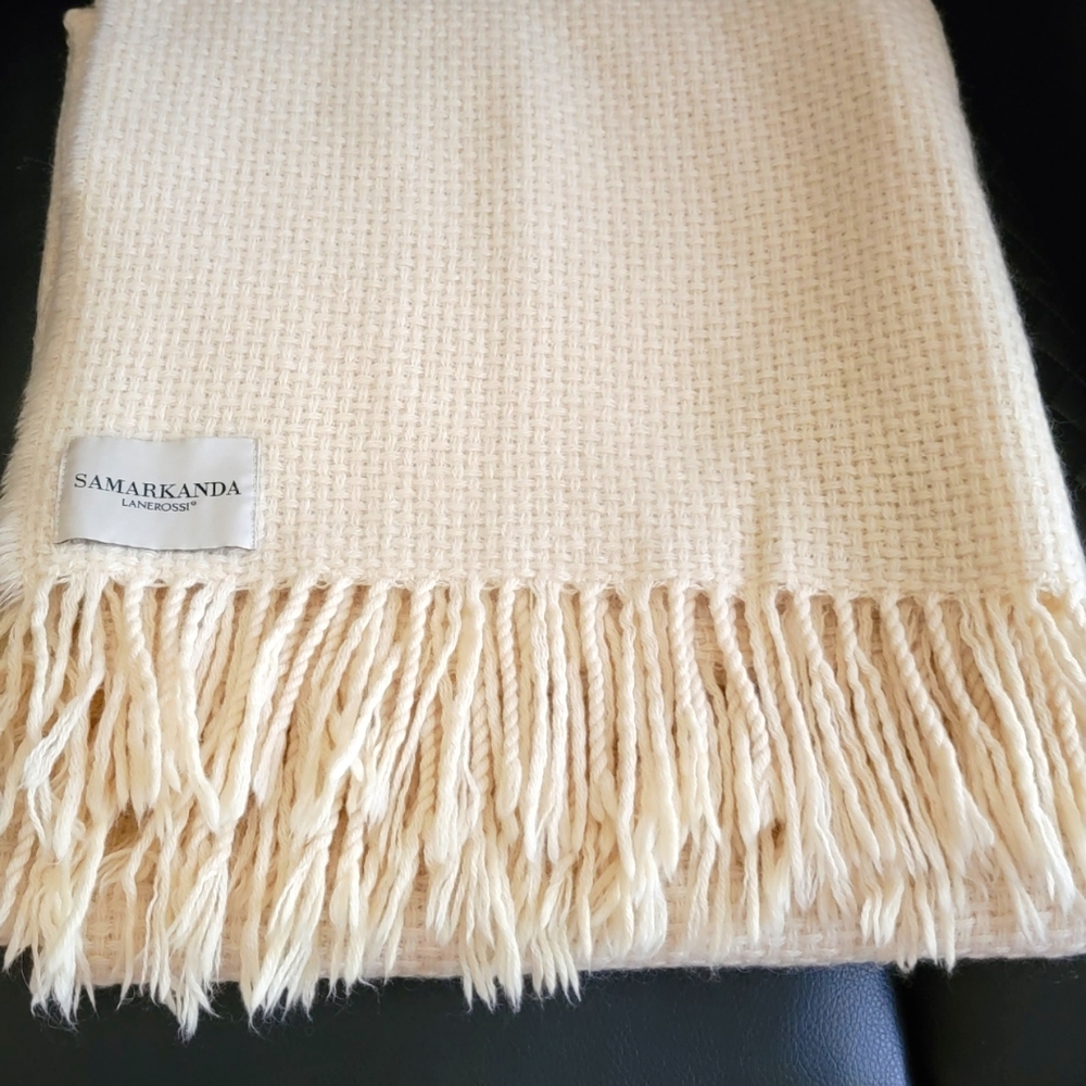 SAMARKANDA Lanerossi Made an Italy 100% Cashmere Throw Blanquet Ivory 60x60